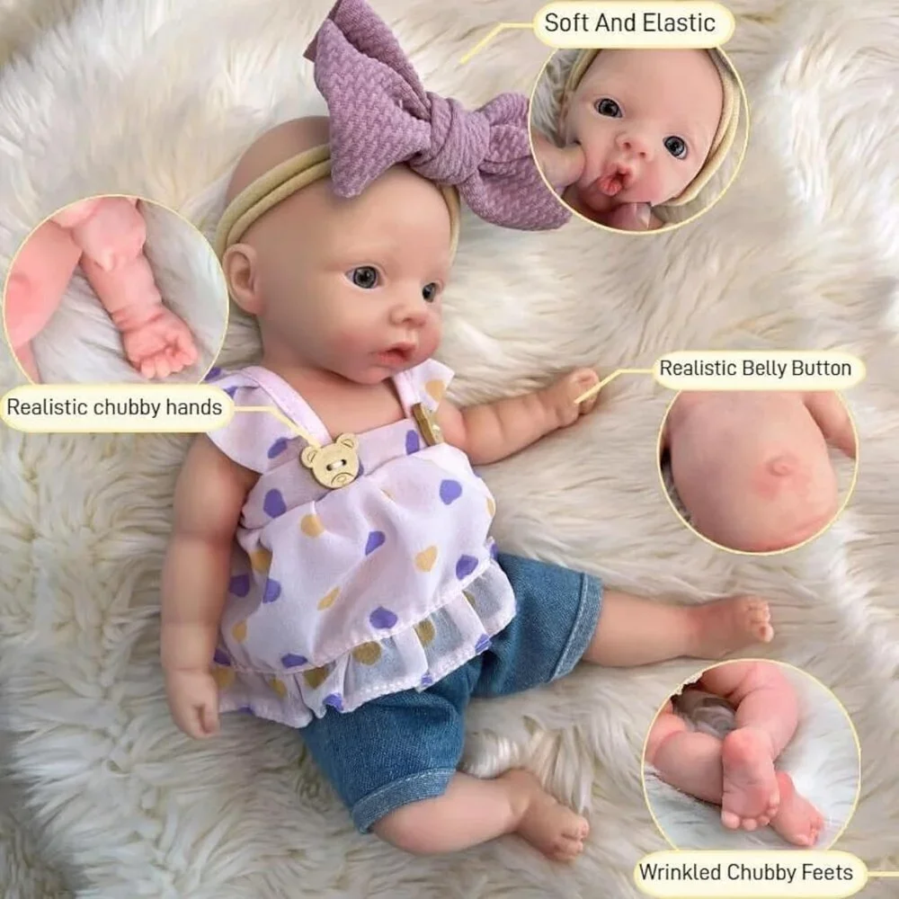 11Inch Full Body Silicone Reborn Baby DollEyes Open Realistic Lifelike Baby Girl
